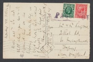 Palestine, 1935 used PPC, violet boxed PAQUEBOT cancel ties British franking