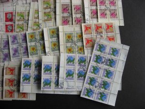 Canada 37 used plate blocks of 4 many in matched sets, most 1970s flowers issue