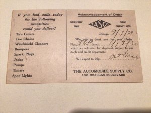 United States The Automobile Supply Company Michigan 1920 postal card 66984