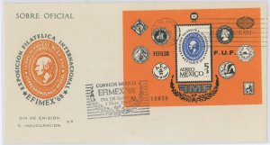 Mexico C345 1968 EFIMEX '68. Stamps on Stamp. Souvneir sheet on U/A FDC.