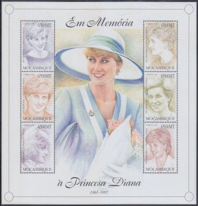 MOZAMBIQUE Sc #1334-5a-f CPL MNH  2 SHEETS of 6 DIFF EA PRINCESS DI in MEMORIUM