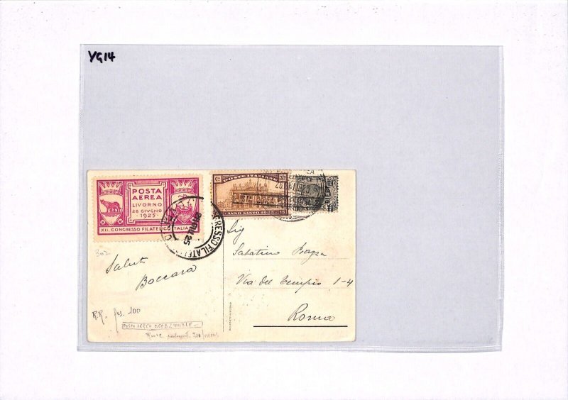 ITALY Air Mail 1925 Livorno Congress Card *POSTA AEREA* Label HOLY YEAR 30c YG14