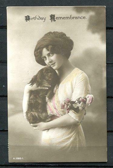 Canada Colored Postal Card  Lady with dog printed in Britain 9739