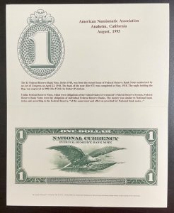 BEP B199 Souvenir Card $1.00 Federal Reserve Note - Canceled and Uncanceled