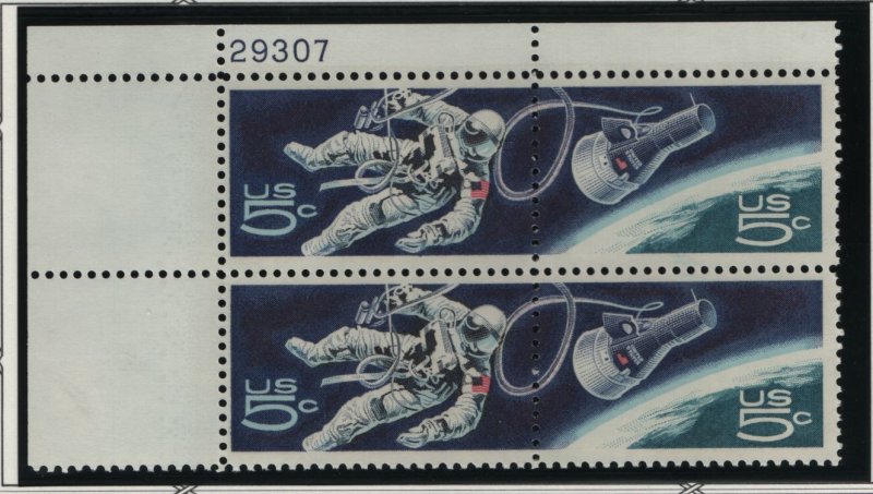 US, 1331, MNH, PLATE BLOCK, 1967, SPACE ISSUE