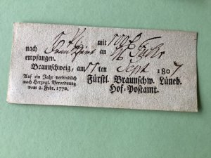 Germany Braunschweig  post office 1807 postal note Ref A1611