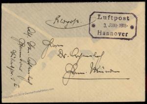 Germany Pioneer WWI 1918 Airmail FeldLuftpost Hannover 80791