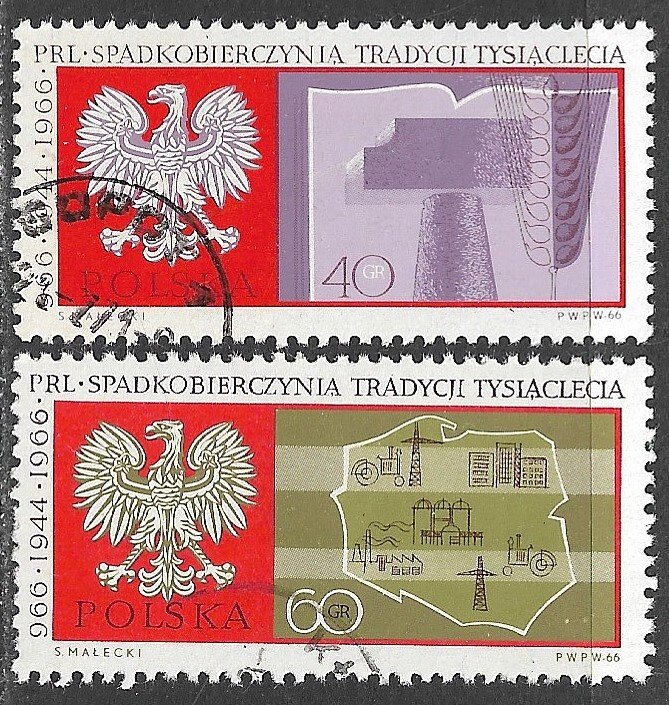 POLAND 1966 Millenium of Poland Set Sc 1464-1465 CTO Used