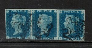 Great Britain #2 (SG #4) Used Rare Strip Of Three