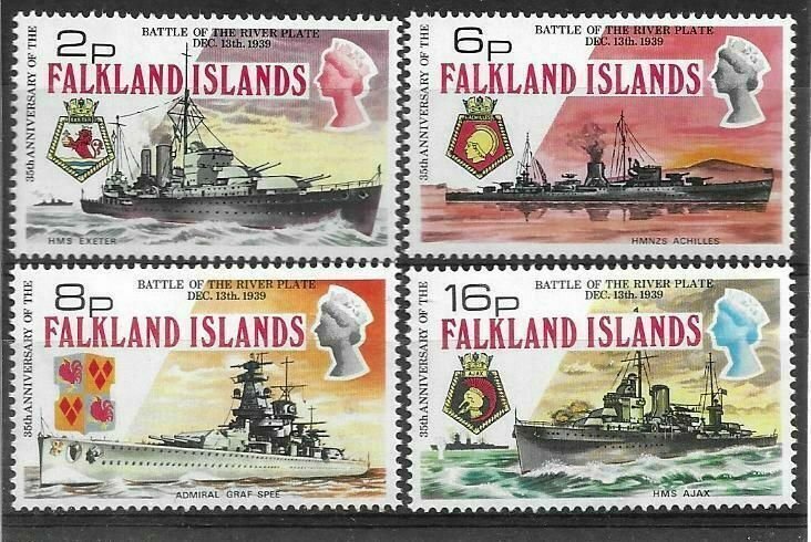 1974   FALKLAND ISLANDS  - SG: 307/310   BATTLE OF RIVER PLATE - UNMOUNTED MINT