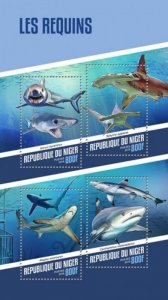 Niger - 2018 Sharks on Stamps - 4 Stamp Sheet - NIG18102a