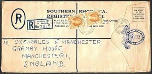 SOUTHERN RHODESIA 1958 GVI 4d registered envelope uprated QE used CHINGOLA.77811