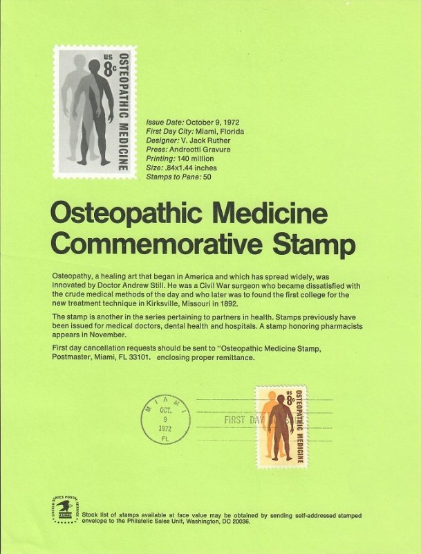 US SP314 Osteopathic Medicine Souvenir Page #1369
