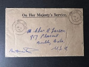 1955 Pitcairn Island Cover to Boulder CO USA On Her Majesty Service OHMS