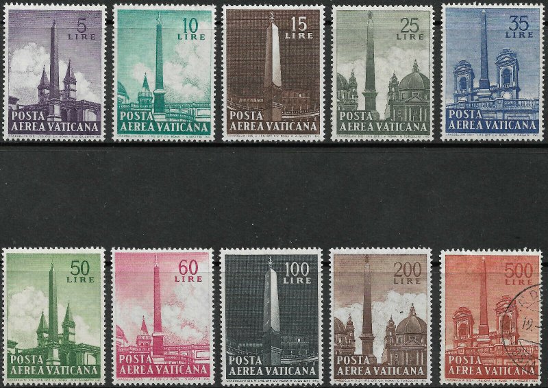 Vatican City Air Post Stamp Set-Scott #C35-C44/AP13 Rome Olbelisks M-C/LH 1959