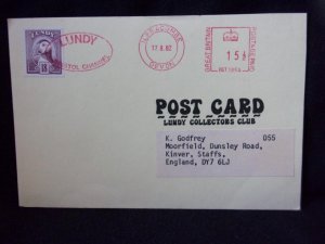 LUNDY: LUNDY STAMP USED ON 1982 POSTCARD