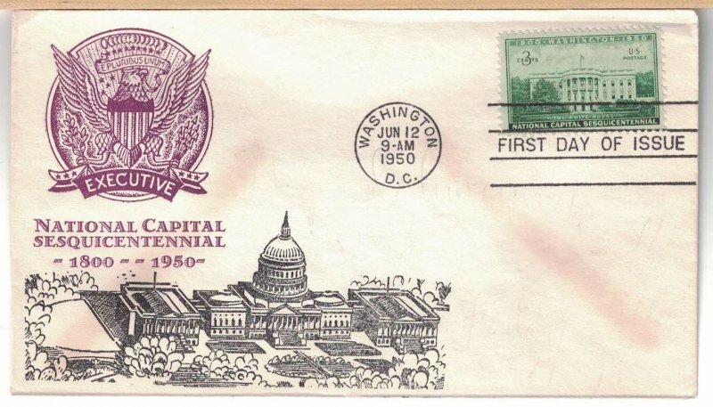 1950 FDC, #990, 3c National Capital 150th, Sanders M-33
