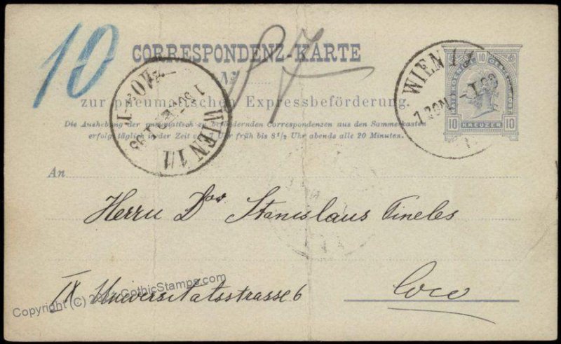 Austria Empire 10Kr Rohrpost Pneumatic Mail Postal Stationery Card G67604