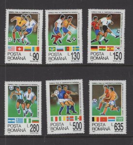 Romania #3923-28  (1994 World Cup Soccer set) VFMNH CV $2.55