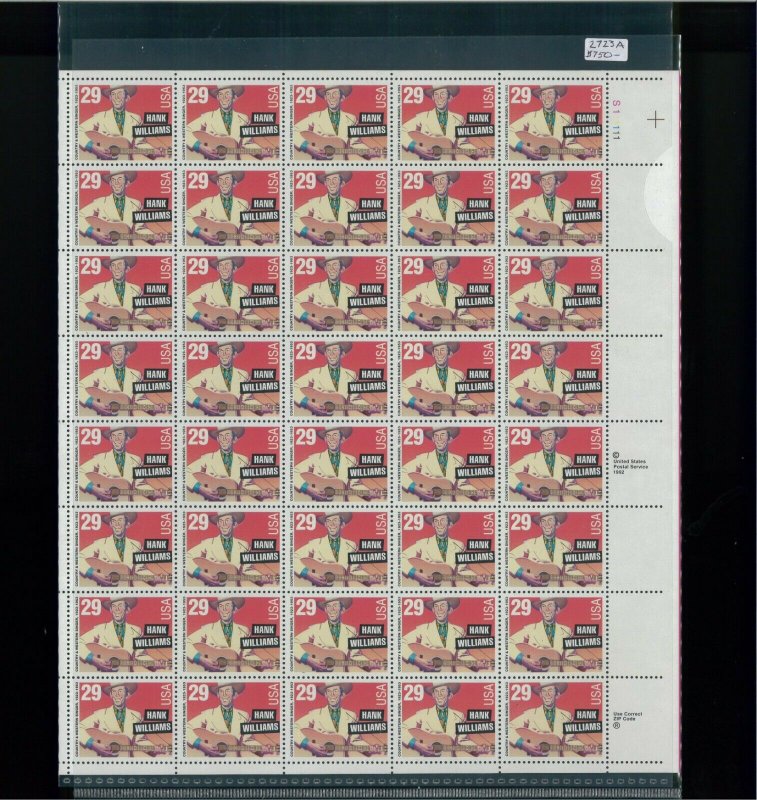 1993 United States Postage Stamp #2723A Plate No. S111111 Mint Full Sheet