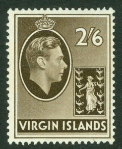 SG 118a British Virgin Islands 1938. 2/6 sepia, ordinary paper. Fine unmounted..