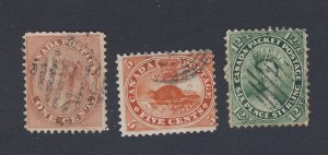 3x Canada Older Used Stamps #14-1c F/VF  #15-5c F #18-12 1/2c F GV= $180.00