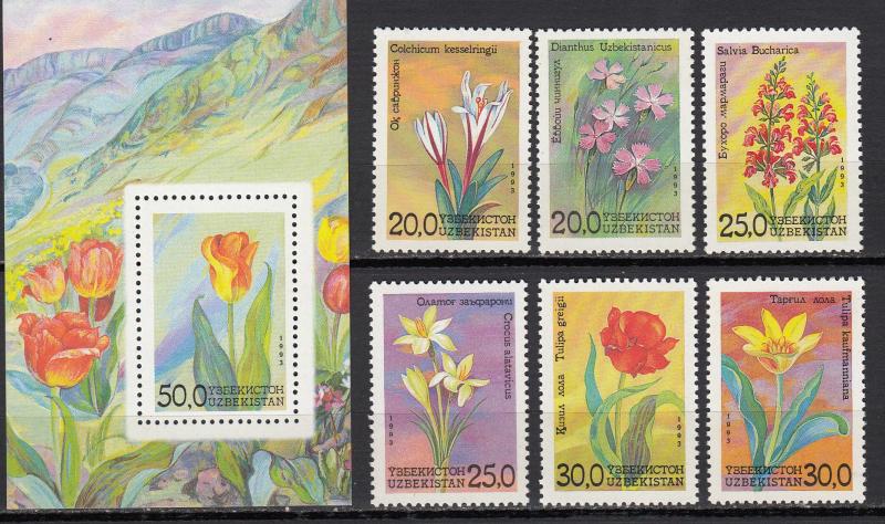 Uzbekistan - 1993 Flowers Sc# 38/44 - MNH (737N)
