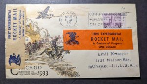 1933 USA Airmail Experimental Rocket Mail Cover Chicago IL Local Use Worlds Fair