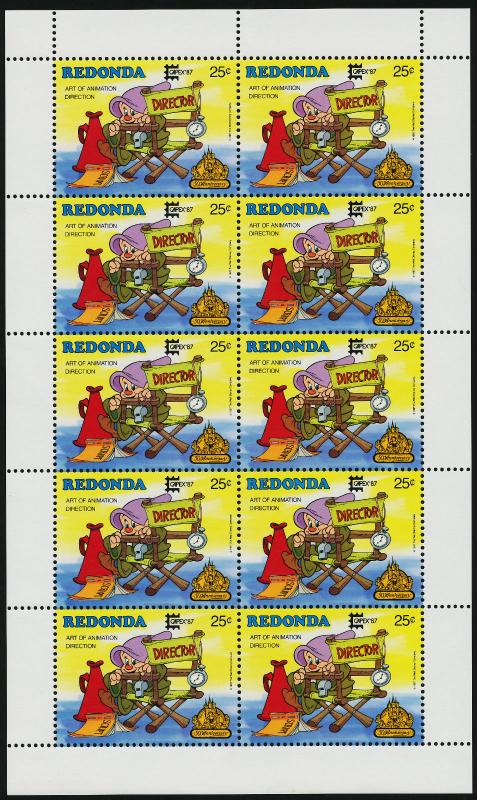 Redonda MI 233 Sheet MNH Disney,  Capex 87, Art of Animation, Direction