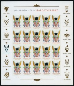 2023 63c Lunar New Year, Year of the Rabbit Scott 5744 Imperf. Mint Sheet of 20