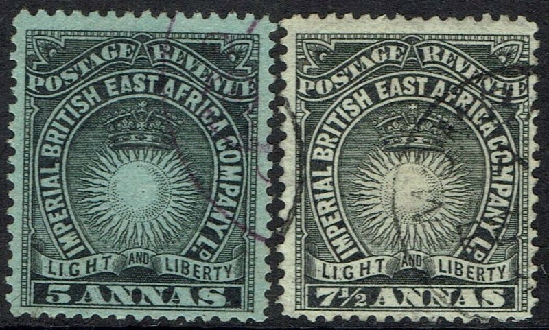 BRITISH EAST AFRICA 1895 LIGHT AND LIBERTY SET 5A AND 7½A USED