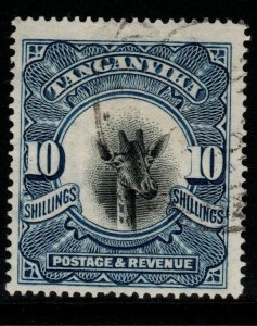 TANGANYIKA SG87 1922 10/= DEEP BLUE WMK SIDEWAYS FINE USED