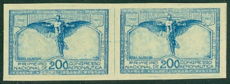 EDW1949SELL : BRAZIL 1934 Sc #386 Imperf pair VF MNH Each stamp signed 'Kessler'