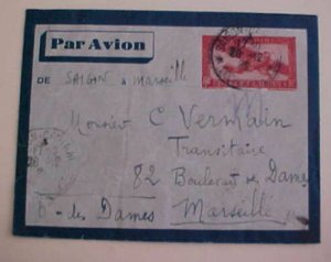 INDOCHINA  AIR LETTER 1956 B/S FRANCE