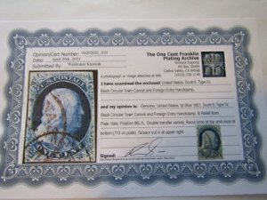 US Stamps, Scott # 9 used, with Certificate,