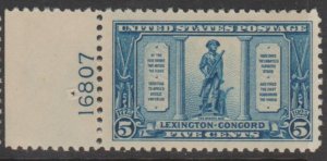 U.S. Scott #619 Lexington-Concord Stamp - Mint Single - Plate Number
