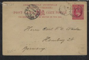 TRINIDAD COVER (PP2412B)  1912 KE 1D PSC SENT TO HAMBURG  GERMANY 