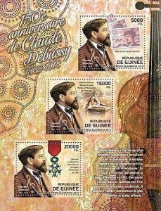 Guinea - Claude Debussy Anniversary - 3 Stamp Sheet - 7B-1838 