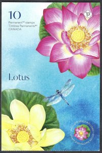 Canada #3091a P Lotus (2018). Booklet of 10 stamps. Two stamp designs. MNH.