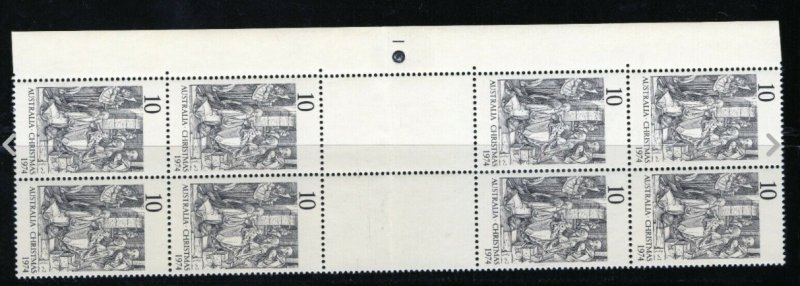 **AUSTRALIA** VERY FINE MINT UNHINGED**PLATE 1 BLOCK CHRISTMAS 1974***