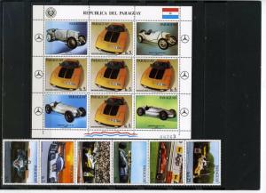 PARAGUAY 1983 Sc#2068-2069 RACE CARS STRIP OF 6 STAMPS & SHEETS MNH 