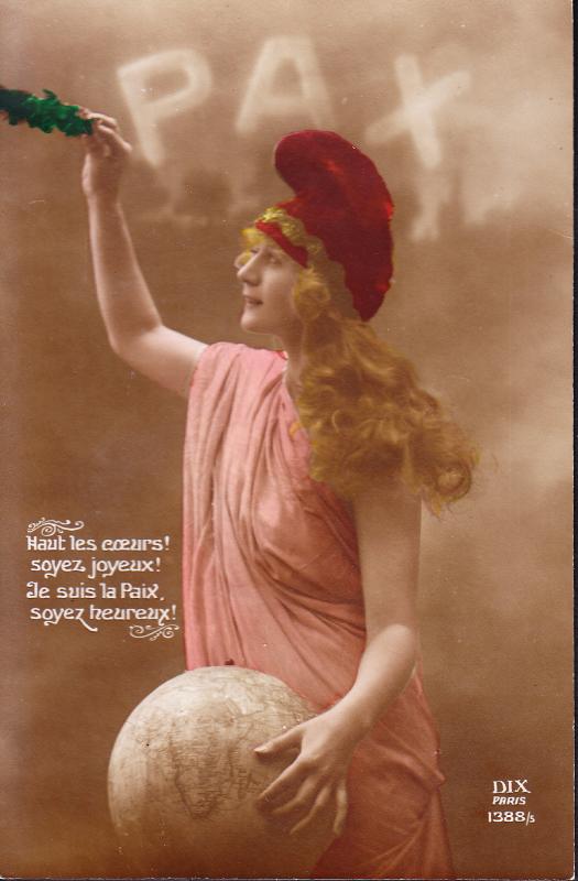 France-PAX-1919-color-card-with-message-Allegorical Lady Peace