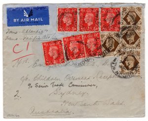 Great Britain KGVI 1d(6), 4sh(4), 2 ocean clipper airmail to Australia 1940