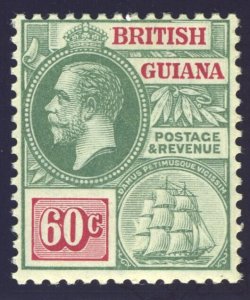 British Guiana 1913 KGV 60c green & rosine MLH. SG 267. Sc 186.