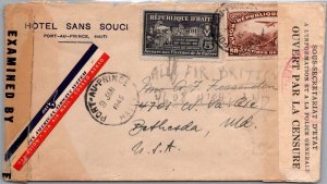 SCHALLSTAMPS HAITI 1945 POSTAL HISTORY WWII AIRMAIL DUAL CENSORED COVER ADDR USA