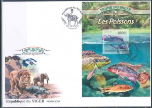 NIGER 2013 FAUNA OF AFRICA  FISH  SOUVENIR SHEET FIRST DAY COVER