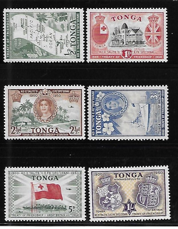 Tonga 1951 50th anniv friendship with Great Britain Flag Sc 94-99 MNH A1483