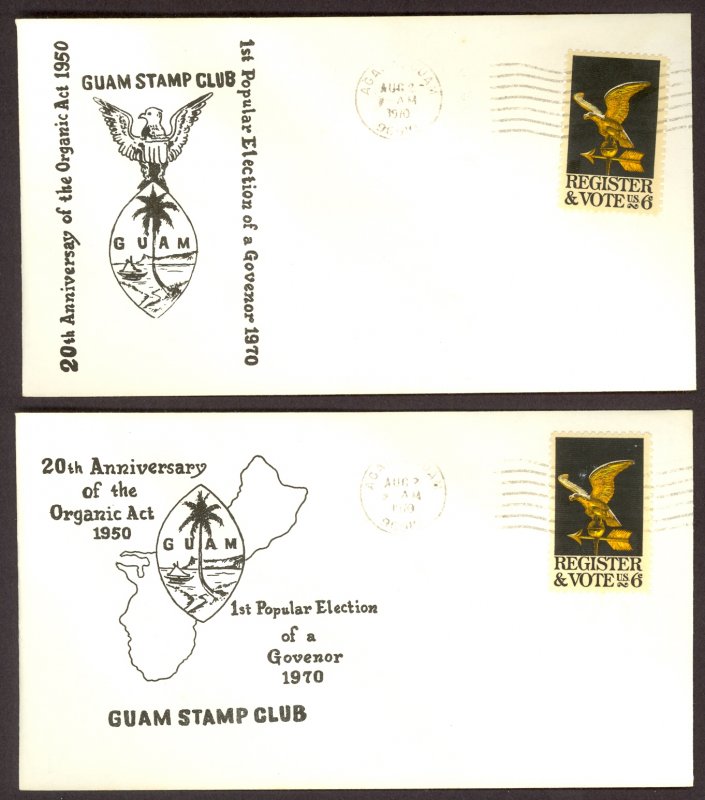 GUAM 1970 TWO EVENT Covers 20th Anniversary of Organic Act Sc 1344