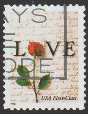 SC# 3496 - (34c) - Rose & Love letter, non-denom - Used Single Off Paper