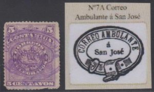 COSTA RICA 1892 RAILROAD TPO Sc 37a FANCY VIOLET CORREO AMBULANTE A SAN JOSE 